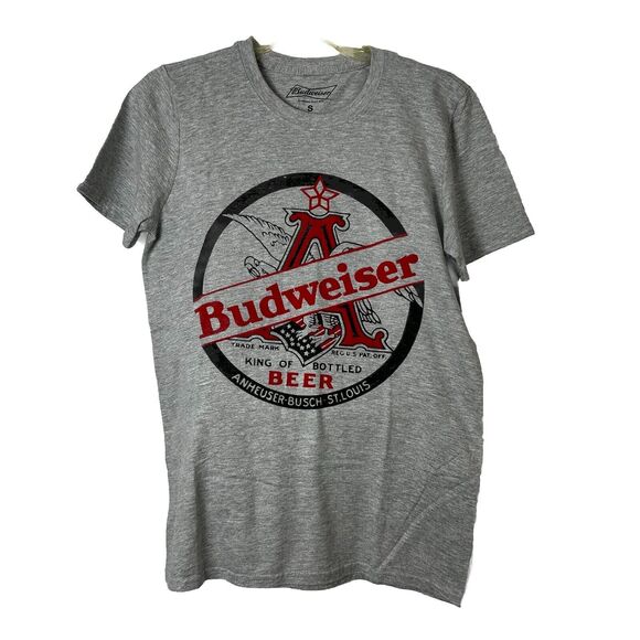 Budweiser Beer Logo Style Gray T-Shirt Officially Licensed Gray Tee Small - Picture 1 of 6